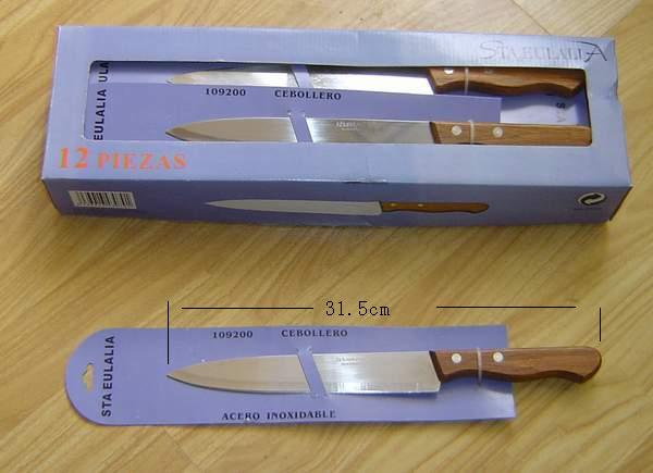 MK01005 12Pcs Wooden Handle Chef Knife T/C In Box