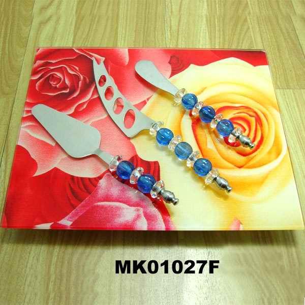 MK01027F 4Pcs Cheese Set W/ Grass Cutting Board