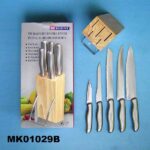 6Pcs Knife Set With Pine Wooden Block In Box