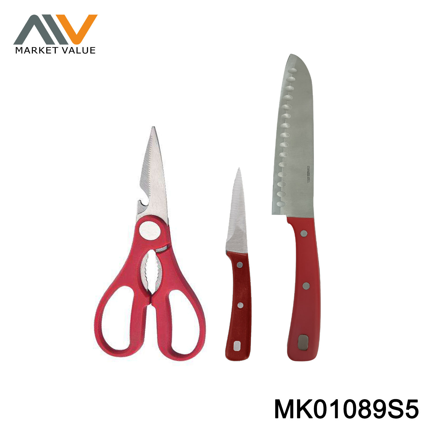 MK01089S5 3pk Knife Set 7in Santuko 3in Fruit and shear DB
