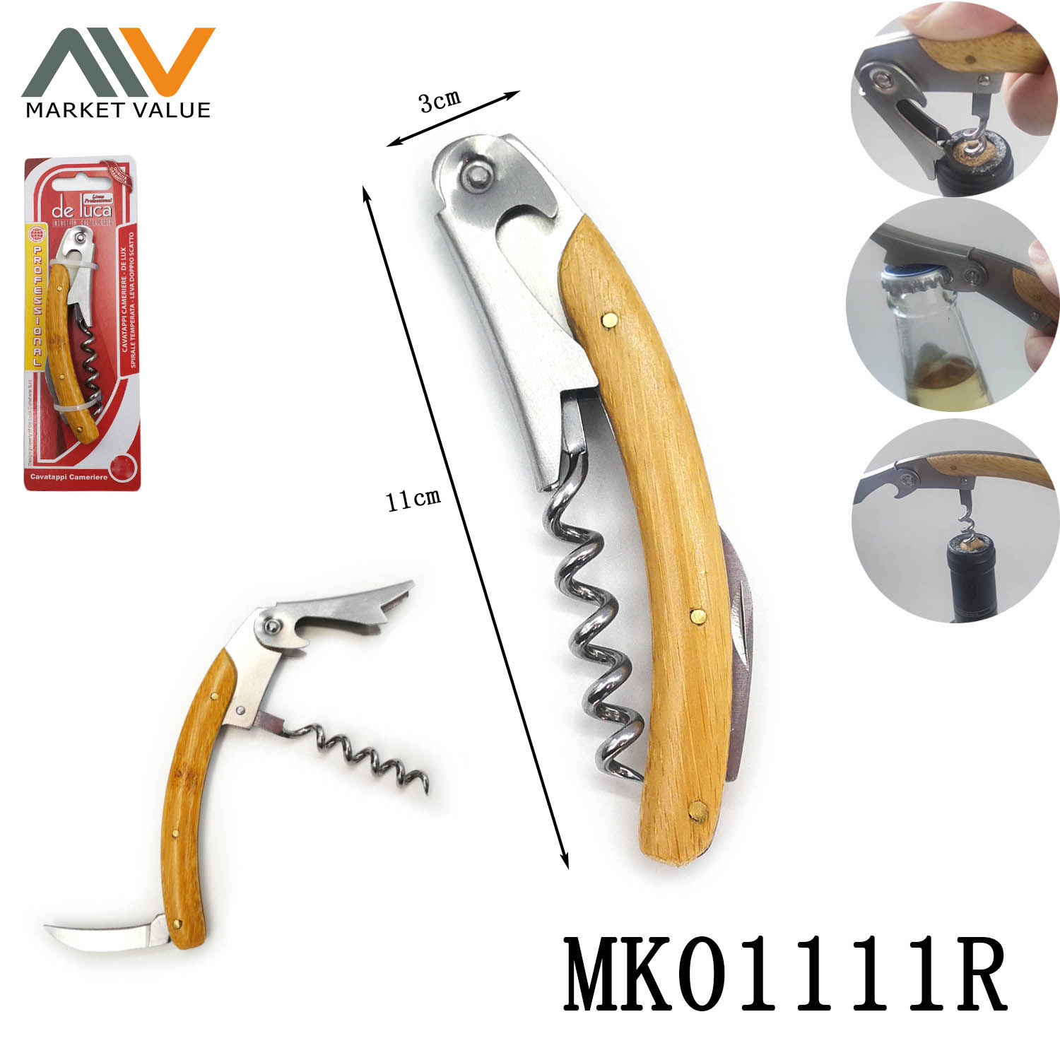 MK01111R Versatile S.S Bamboo Handle Wine Opener