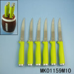 6Pcs Plastic Handle Steak Knife & Rugby Shape Resin Knife Holder