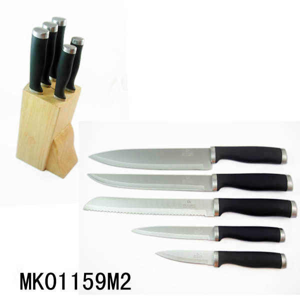 MK01159M2 5Pcs S/S Kitchen Knife With Wooden Stand