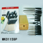 15Pcs Knife Set Pine Wooden Block In Box