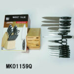 15Pcs Knife Set Pine Wooden Block In Box