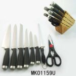 9Pcs Plastic Handle Knives Set With Wooden Stand