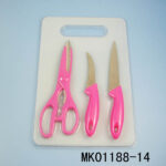 2Pcs Plastic Handle S/S Knife And Kitchen Scissors And Cutting Board