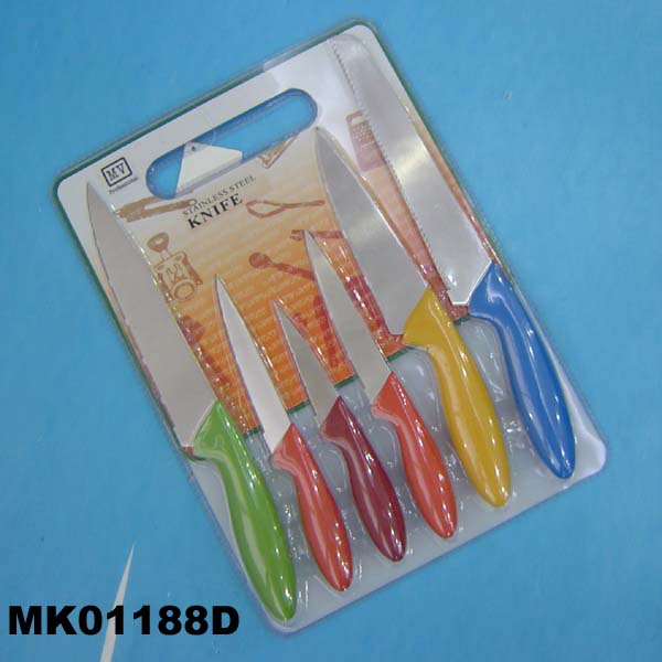 MK01188D 6Pcs Knife Plastic Handle & Cutting Board Set D/B