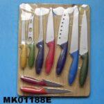 10Pcs Plastic Handle Knife Set + Cutter Board D/B