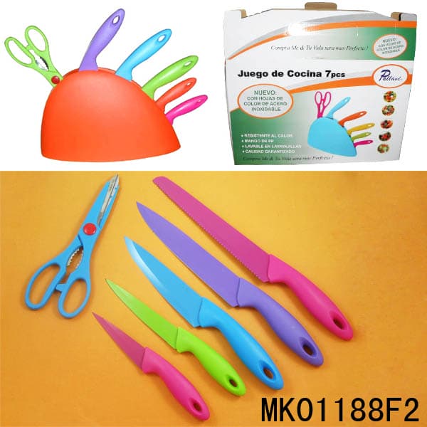 7Pcs  Non-Stick Knife  Set With Plastic Stand In  Color Box