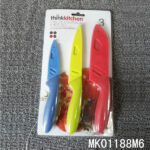 3Pcs Plastic Handle Coating Knives(Fruit Knife & Utility Knife & Santuko Knife)