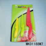 3Pcs Plastic Handle Coating Knives(Fruit Knife & Utility Knife & Chef Knife)