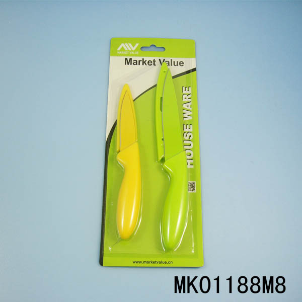MK01188M8 2Pcs Plastic Handle Coating Knives(Fruit Knife & Utility Knife)