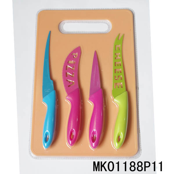 MK01188P11 4Pcs Cheese Knife & Plastic Board D/B