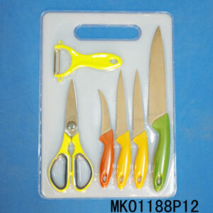 4Pcs Knife & Kitchen Scissors & Peeler & Plastic Board
