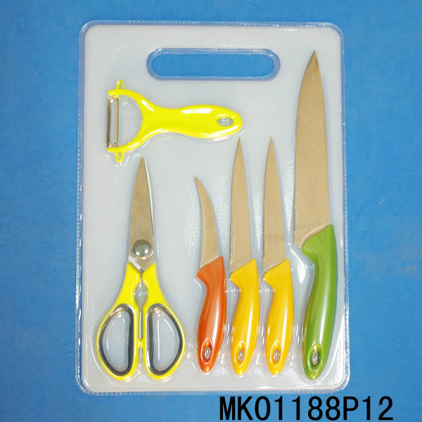 MK01188P12 4Pcs Knife & Kitchen Scissors & Peeler & Plastic Board