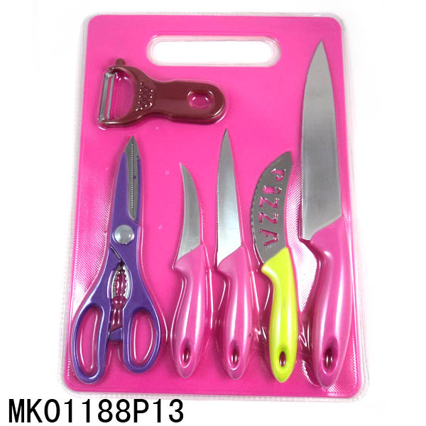 MK01188P13 4Pcs Knife & Kitchen Scissors & Peeler & Plastic Board