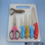 4Pcs Knife & Kitchen Scissors & Peeler & Plastic Board