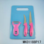 2Pcs Plastic Handle S/S Fruit Knife &Peeler & Plastic Cutting Board D/B
