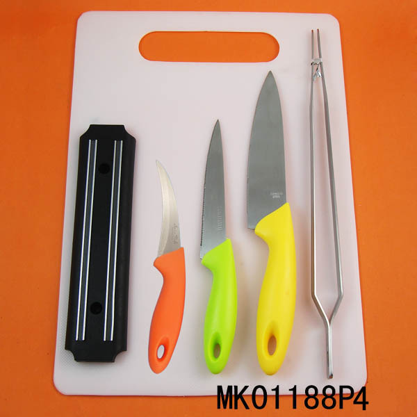 MK01188P4 6Pcs Kitchen Tools(Knife+Magnet Knife Holder+Food Tong+Board)