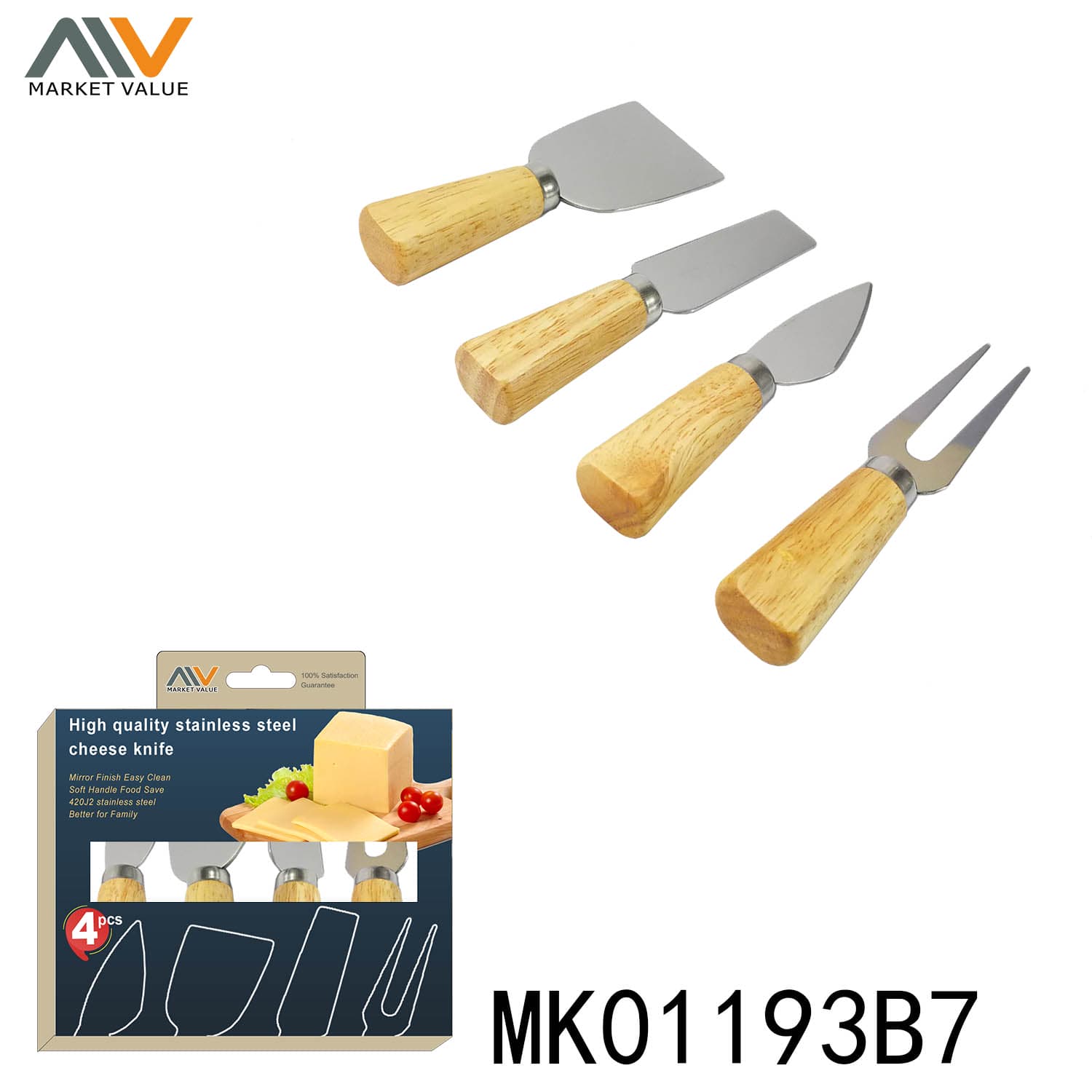 MK01193B7 4Pcs Cheese Knife With Wooden Handle