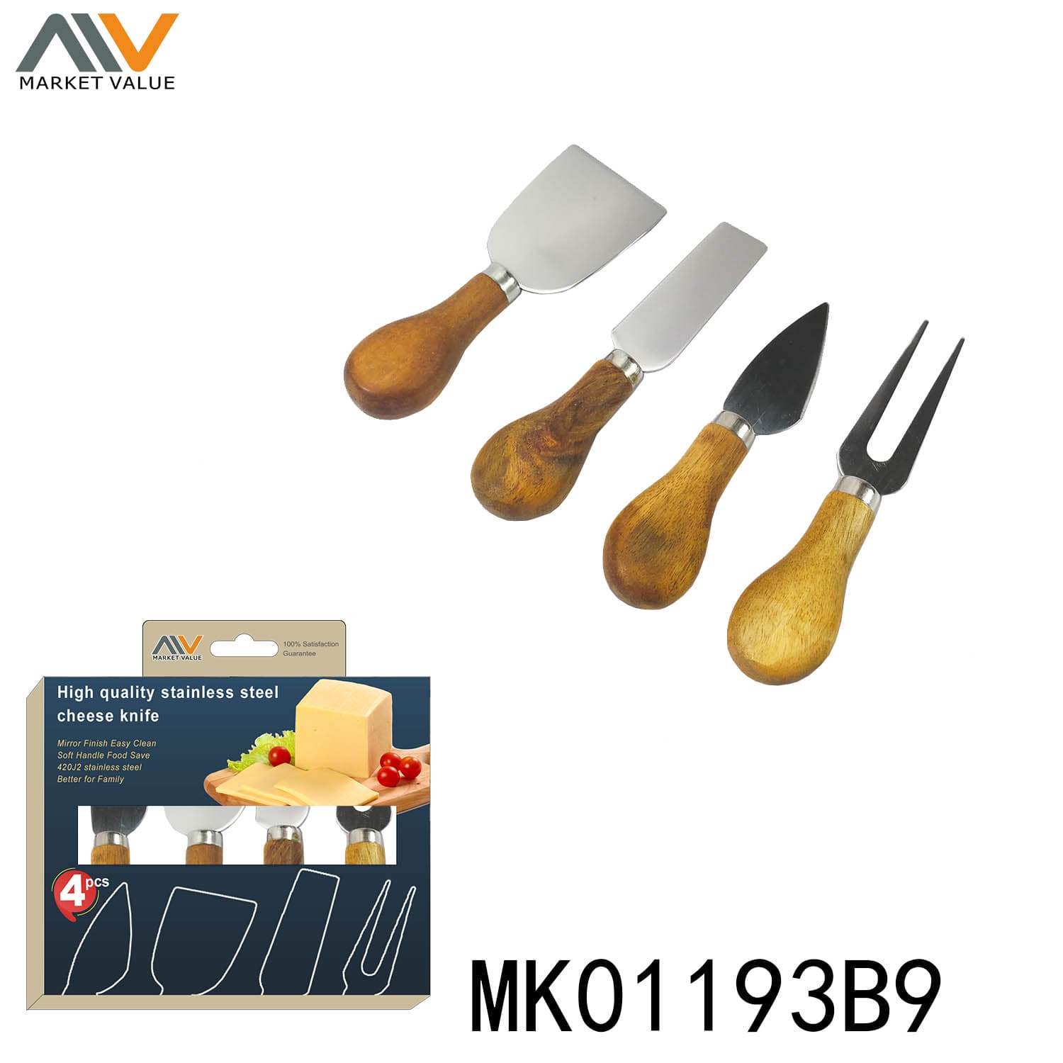 MK01193B9 4Pcs Cheese Knife With Wooden Handle