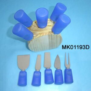 5Pcs Cheese Knife  Plastic Handle W/Wooden Block