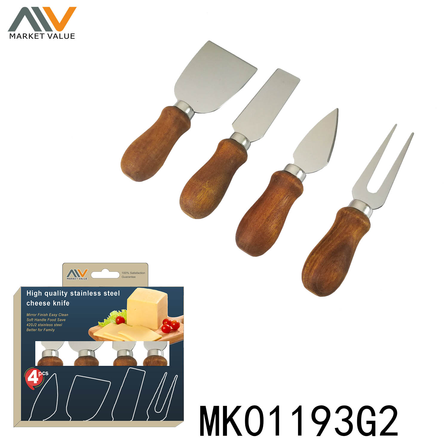 MK01193G2 4Pcs Cheese Set W/ Wooden Handle