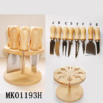 8Pcs S/S Cheese Set W/ Wooden Stand In Colour Box