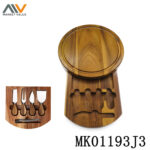 7Pc Round Acacia Wooden Cheese Box