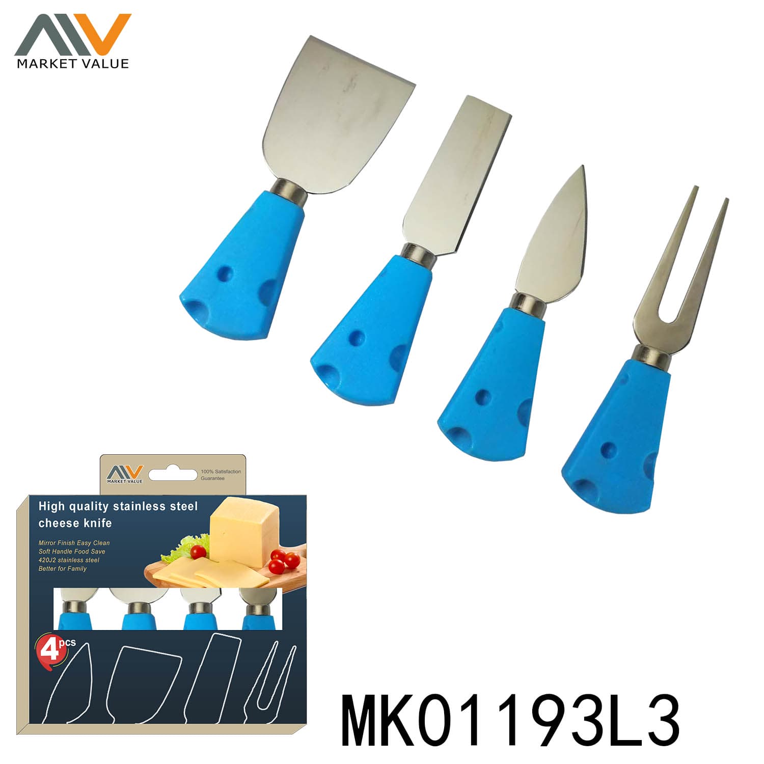 MK01193L3 4Pcs Cheese Set With Cheese Shape Plastic Handle