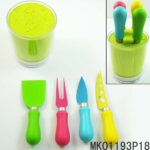 4Pcs Non Stick Coating Cheese Knife W/Plastic Handle+Plastic Stand& Plastic Inner Core