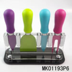4Pcs Non Stick Coating Cheese Knife W/Plastic Handle In Acrylic Stand