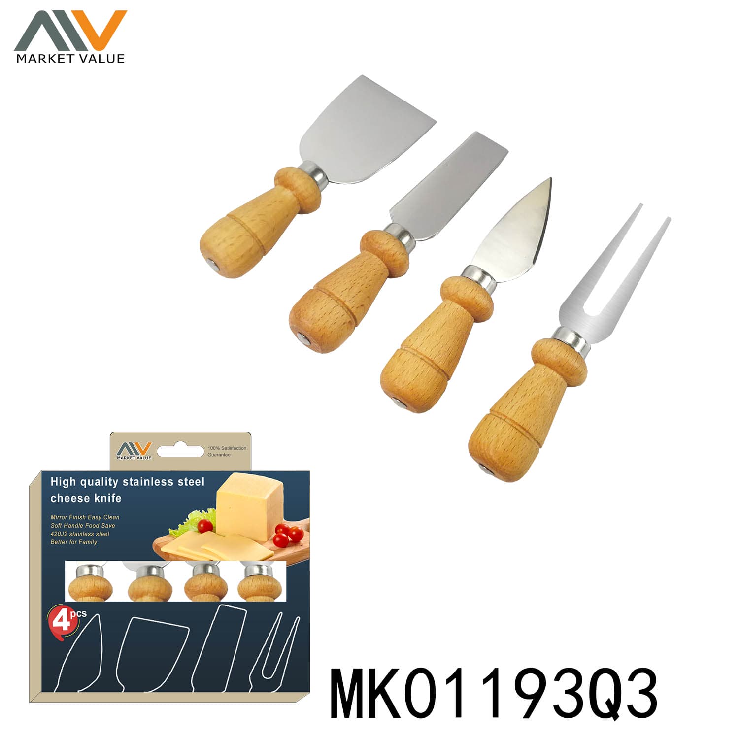 MK01193Q3 4Pcs Cheese Knife With Wooden Handle