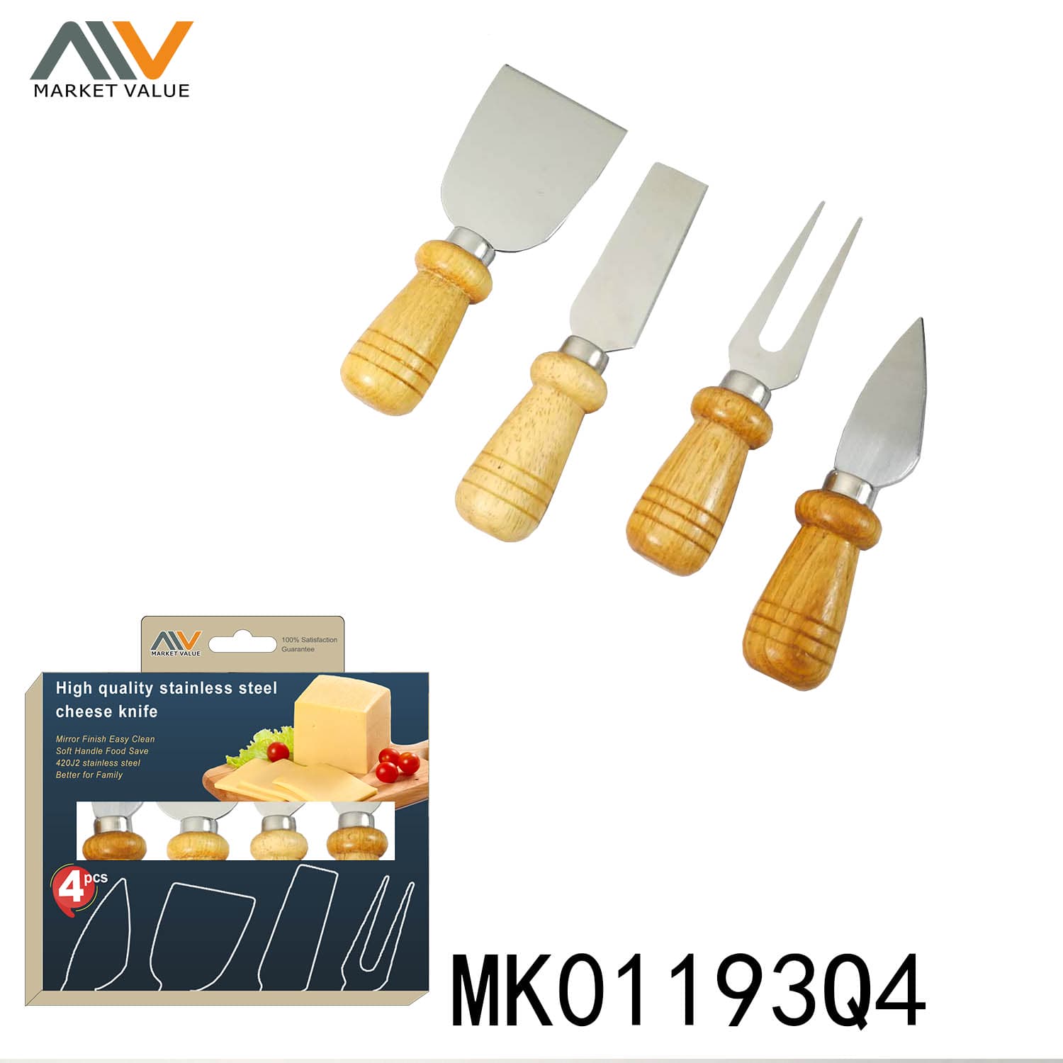 MK01193Q4 4Pcs Cheese Knife With Wooden Handle