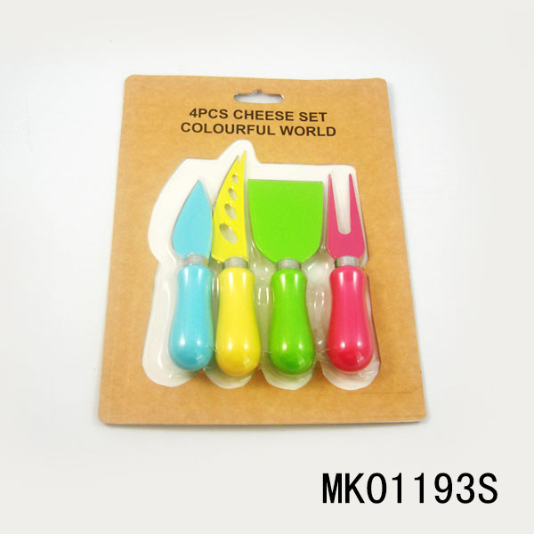 MK01193S 4Pcs Cheese Set With Plastic Handle In Acrylic Stand