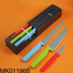 S.S 3Pcs Knife Set In Plastic Stand With Plastic Handle