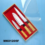 3Pcs Knife Set In Wooden Box Handle With Coating