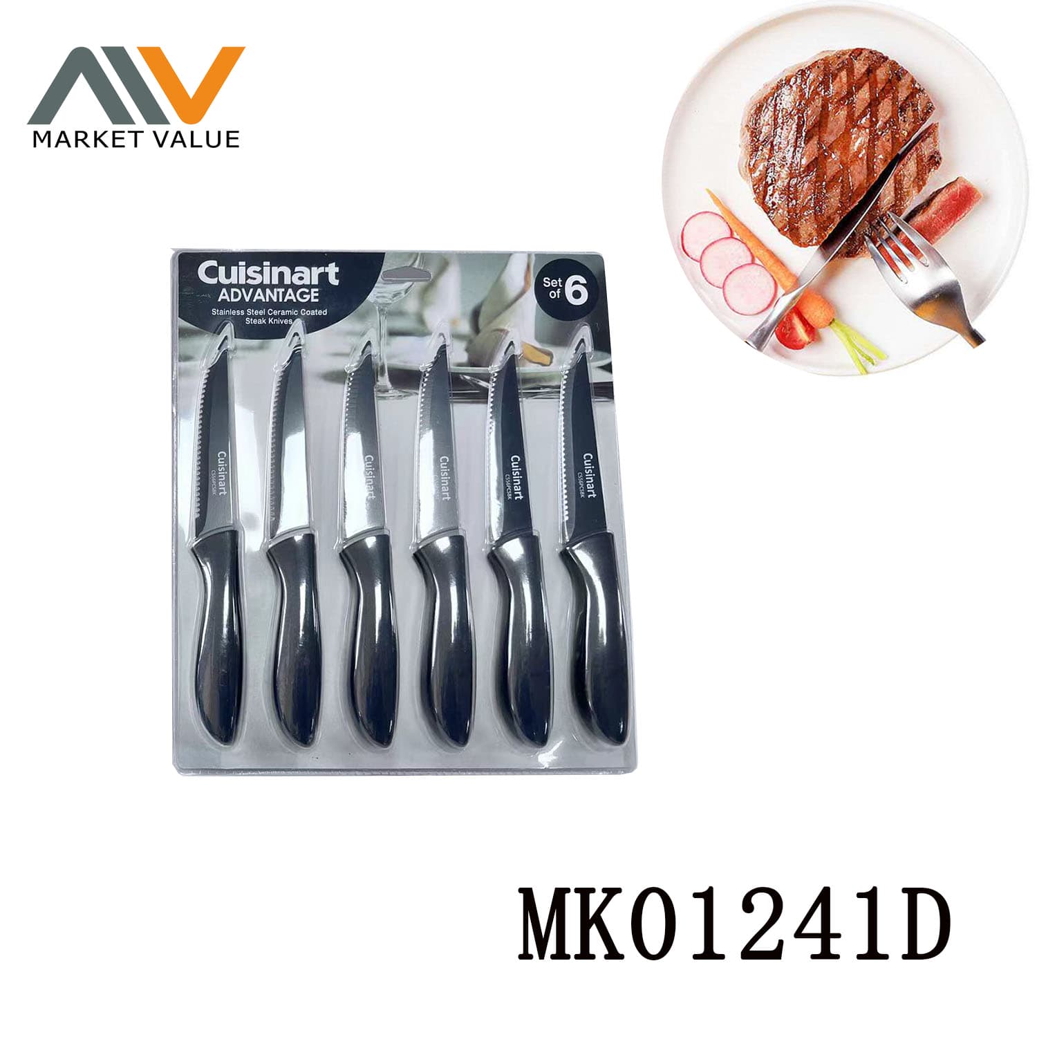 MK01241D 6Piece Ss Ceramic Coated Steak Knives With Pp Handle