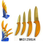 Set Of 3 Titanize Gold Color Knife+Acrylic Holder In Color Box
