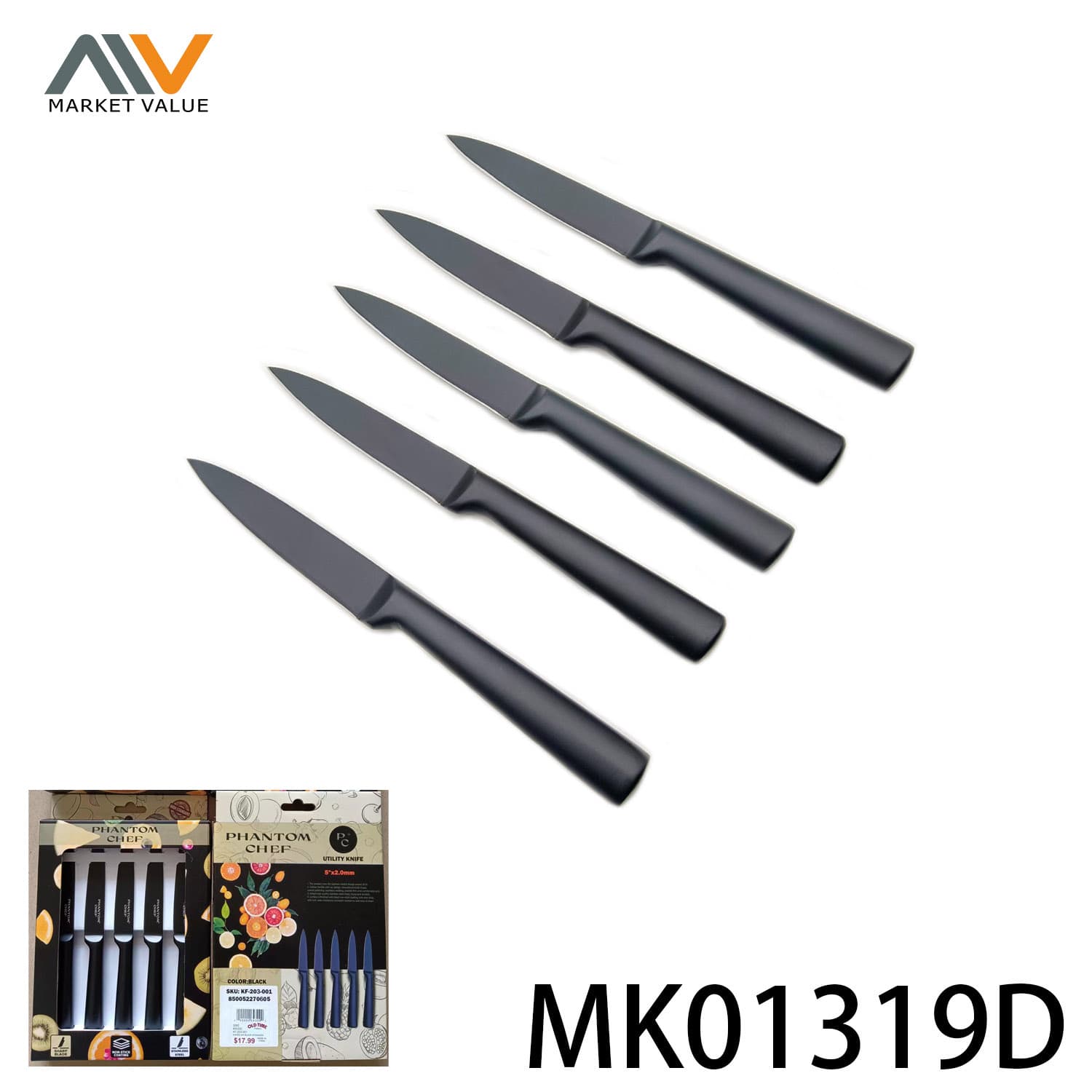 MK01319D 5Pcs 4.5" Fruit Knife With Non-Stick Coating