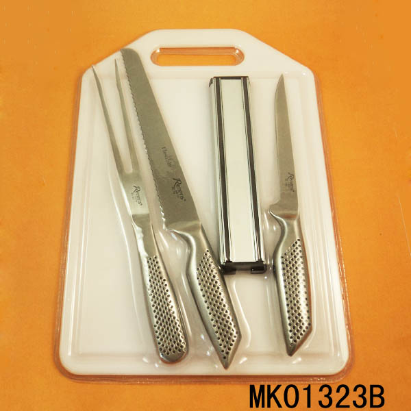 MK01323B 2Pcs S/S Knife & Fork & Magnetic Knife Holder & Plastic Board