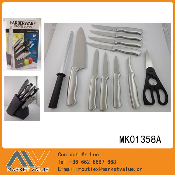 MK01358A 12Pcs S.S Cutlery Set With Wooden Block In Color Box