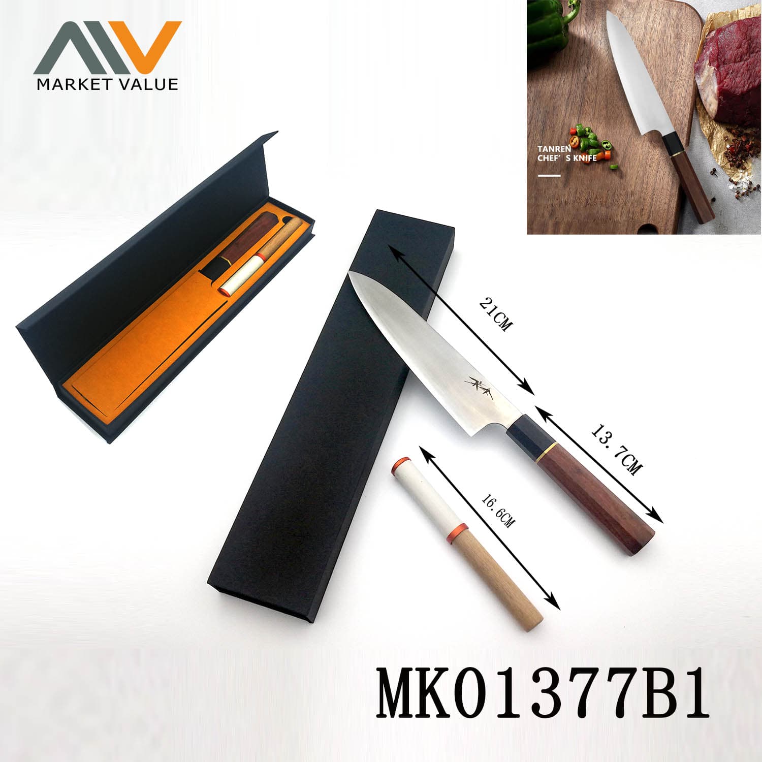 MK01377B1 8'Chef Knife Hatamagang Steel W/Sharpener In Box
