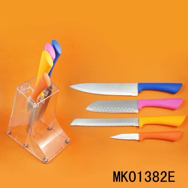 MK01382E 4Pcs Knife Set In Transperance Stand In Box