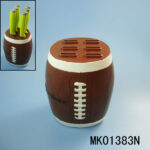 Rugby Shape Resin Knife Holder & 6Pcs Plastic Handle Steak Knife
