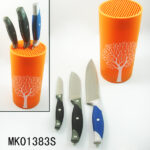 H:22.6Cm)Coating Plastic Knife Stand &3Pcs Knife Sets S/S