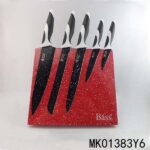 5Pcs Plastic Handle S/S Knife Set+Block In Box