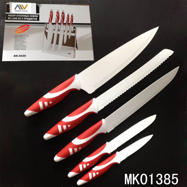 5Pcs Knife Set Ceramic Coating With Acryl Stand In  Colour Box