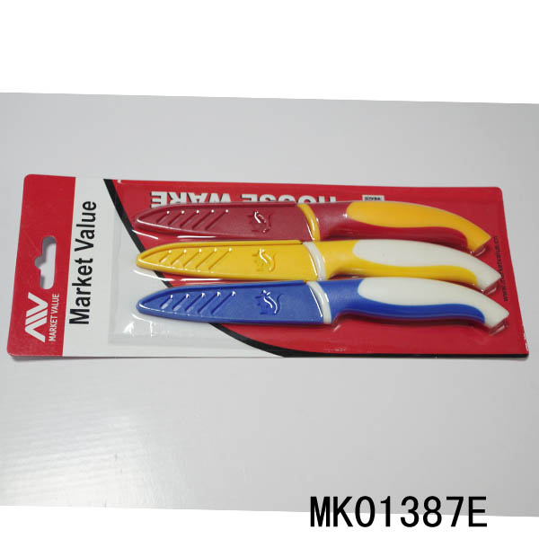 MK01387E 3Pcs Plastic Handle Npn-Stick Paring Knife Set With Blade Cover